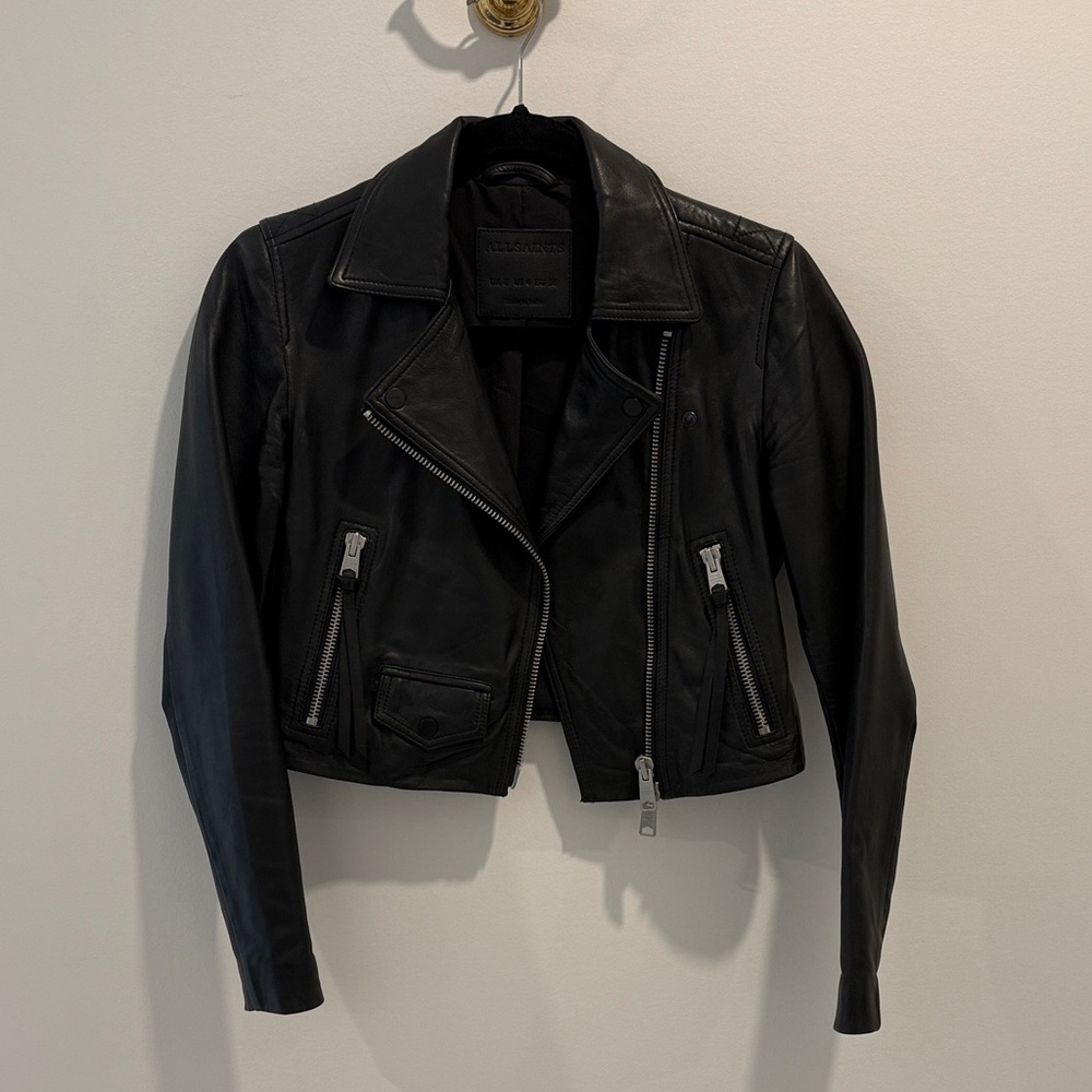 AllSaints Black Cropped Leather Jacket